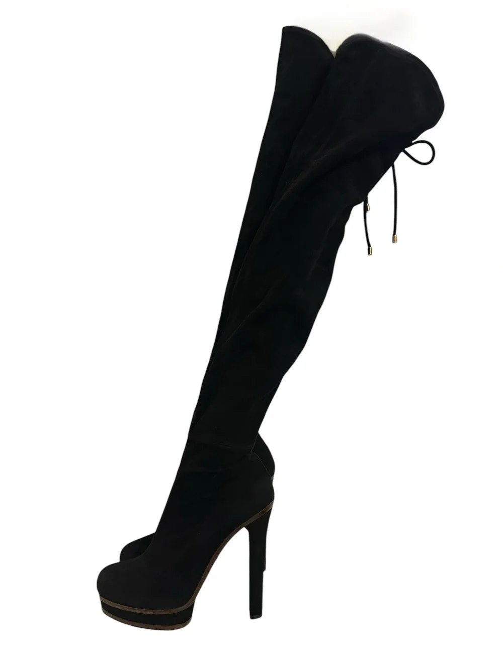 GUCCI Alonya Black Suede OTK Platform Heeled Boots